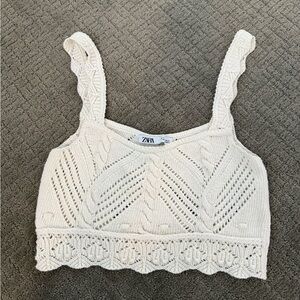 Zara Cream Crochet Knit Tank Top